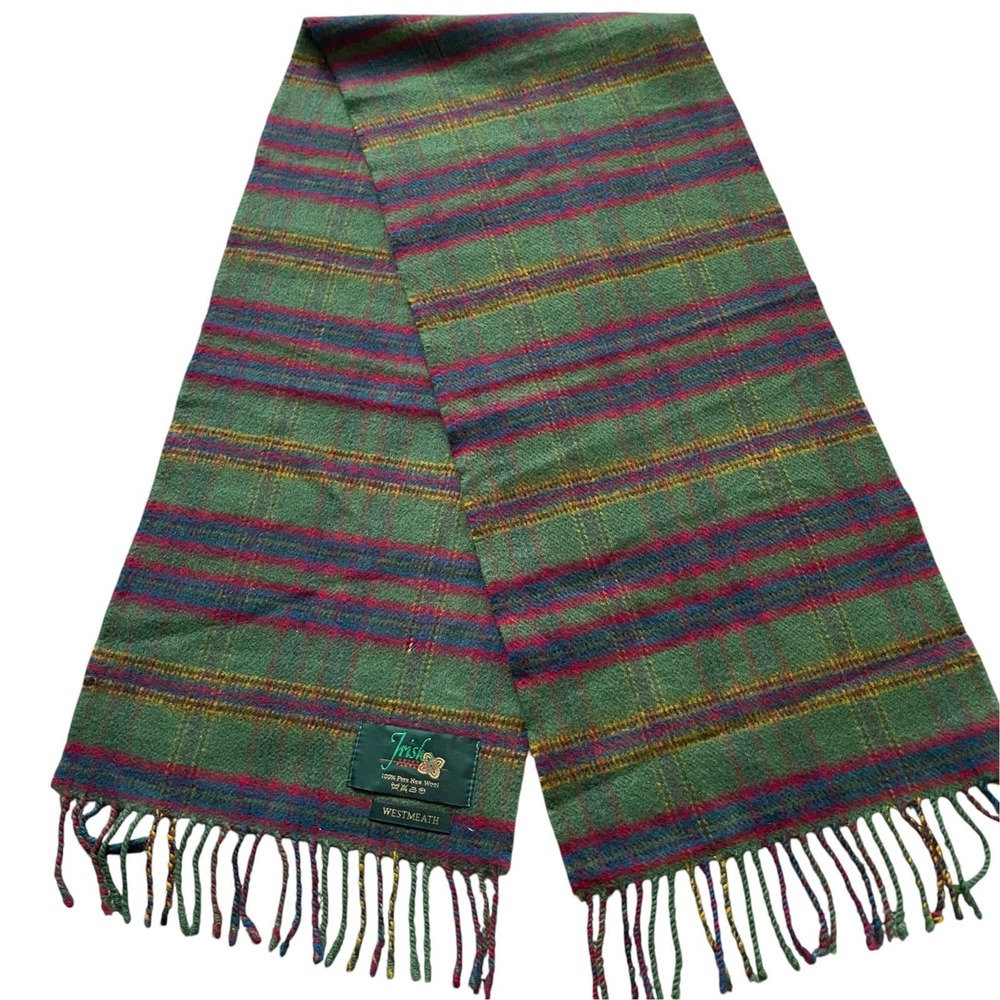 Vintage Irish County Tartans 100'% Pure New Wool Men Scarf 11x50" Classic Preppy